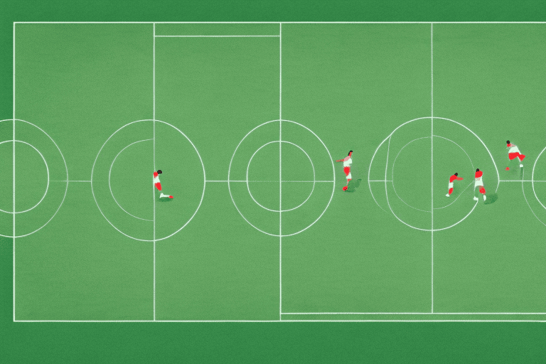 A soccer field with 11 players in a formation