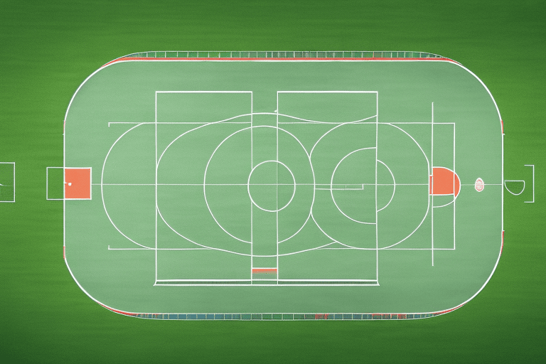 A soccer field with a few basketball courts inside